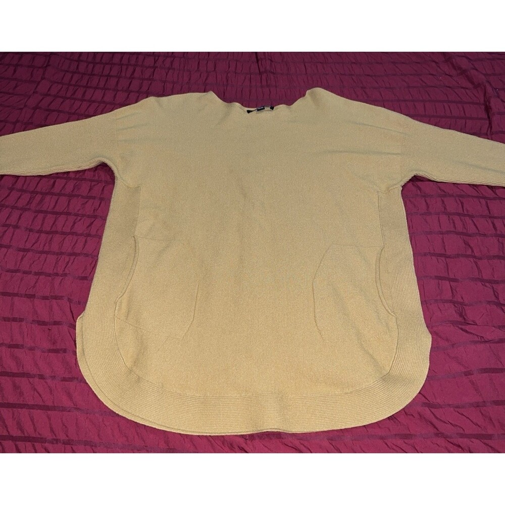 Charlie B Pullover Crewneck Sweater Mustard With Pockets Ribbed Size XL  Unique